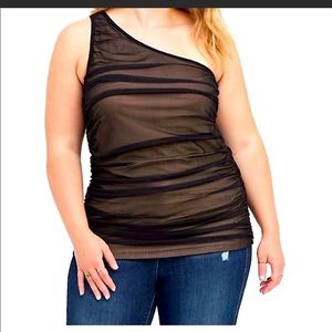 Torrid black 1 shoulder mesh Foxy top
